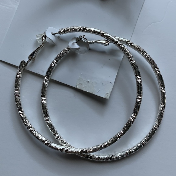 Pure Expressions Hypo-Allergenic Silver Tone Texture Hoop Earrings Set of 3 - Picture 5 of 12